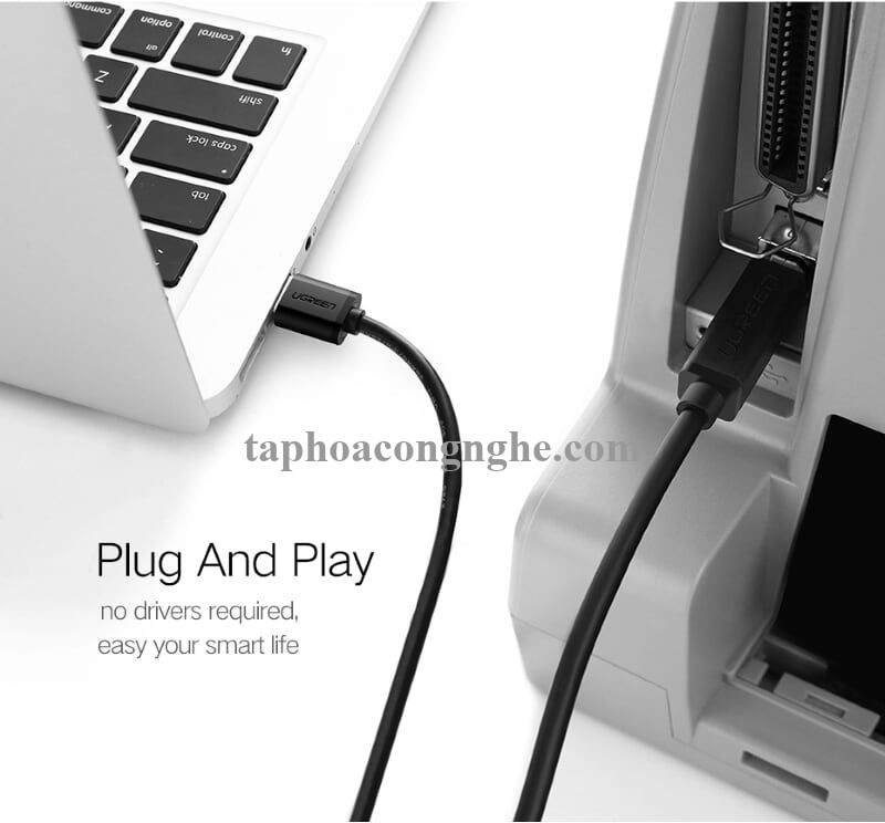 Ugreen 10351 3M màu Đen Cáp USB 2.0 sang USB B máy in đầu mạ vàng US135 30010351